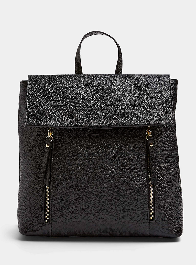 Simons Black Leather square flap backpack for women