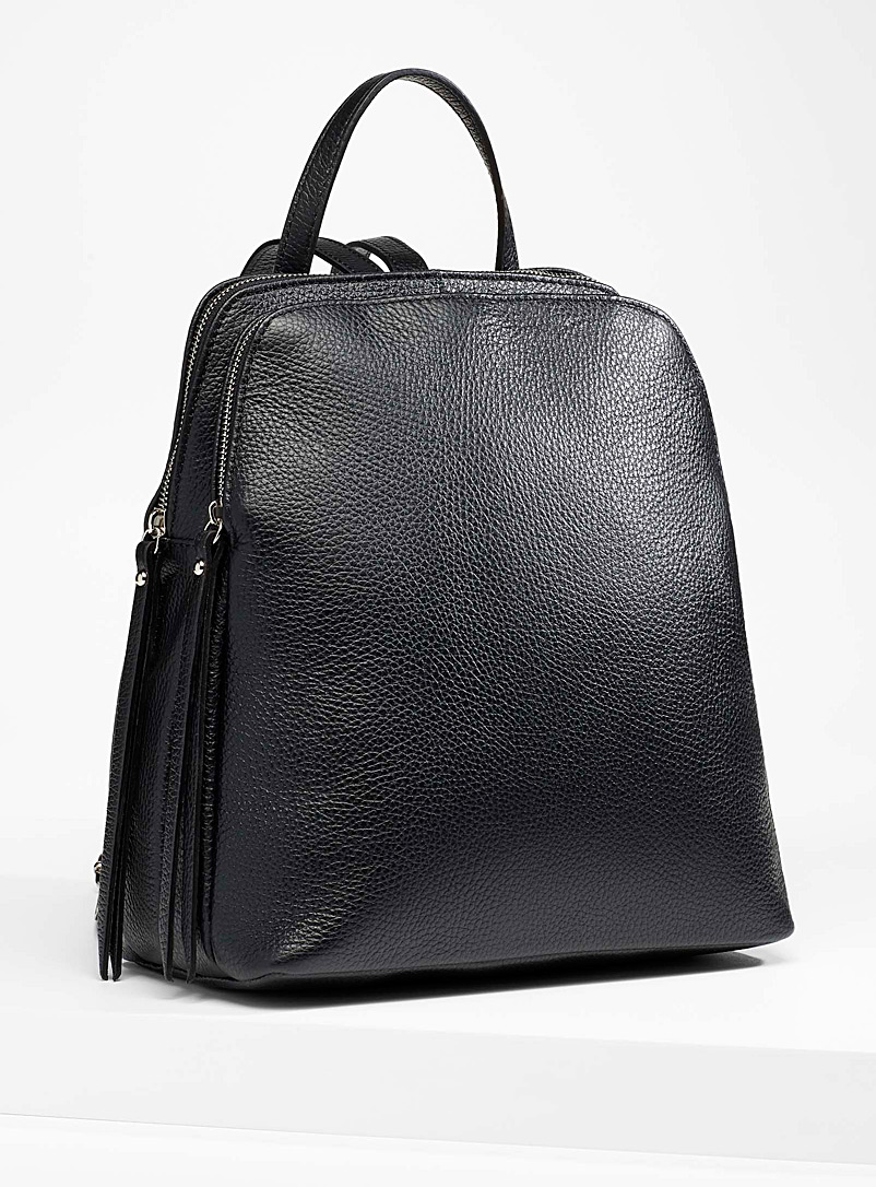 Simons: Le sac à dos cuir double compartiment Collection exclusive d'Italie Noir pour femme