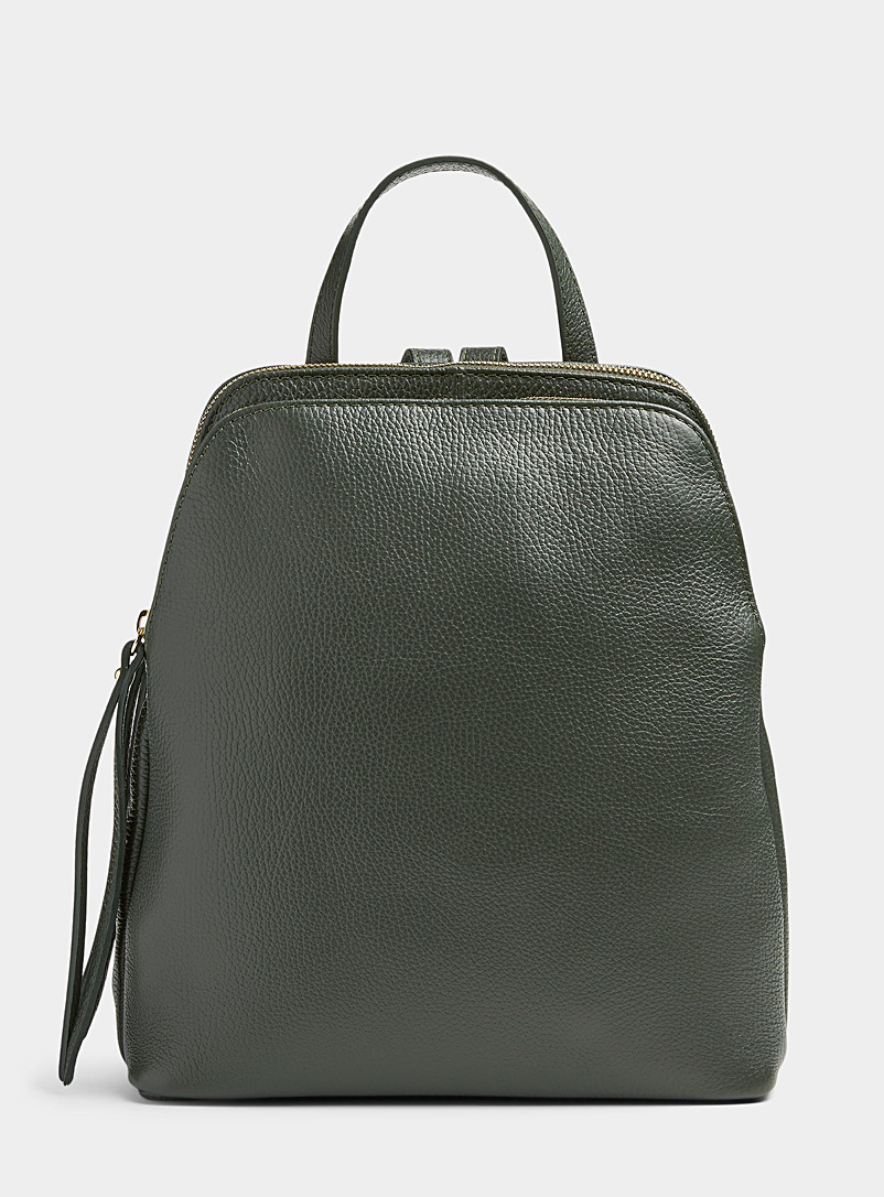 Simons Khaki Minimalist leather backpack for women