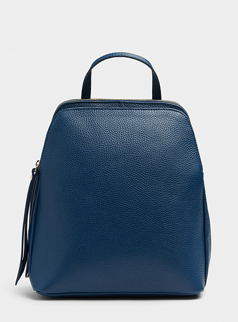 Simons Dark Blue Two compartments leather backpack Exclusive collection from Italy for women