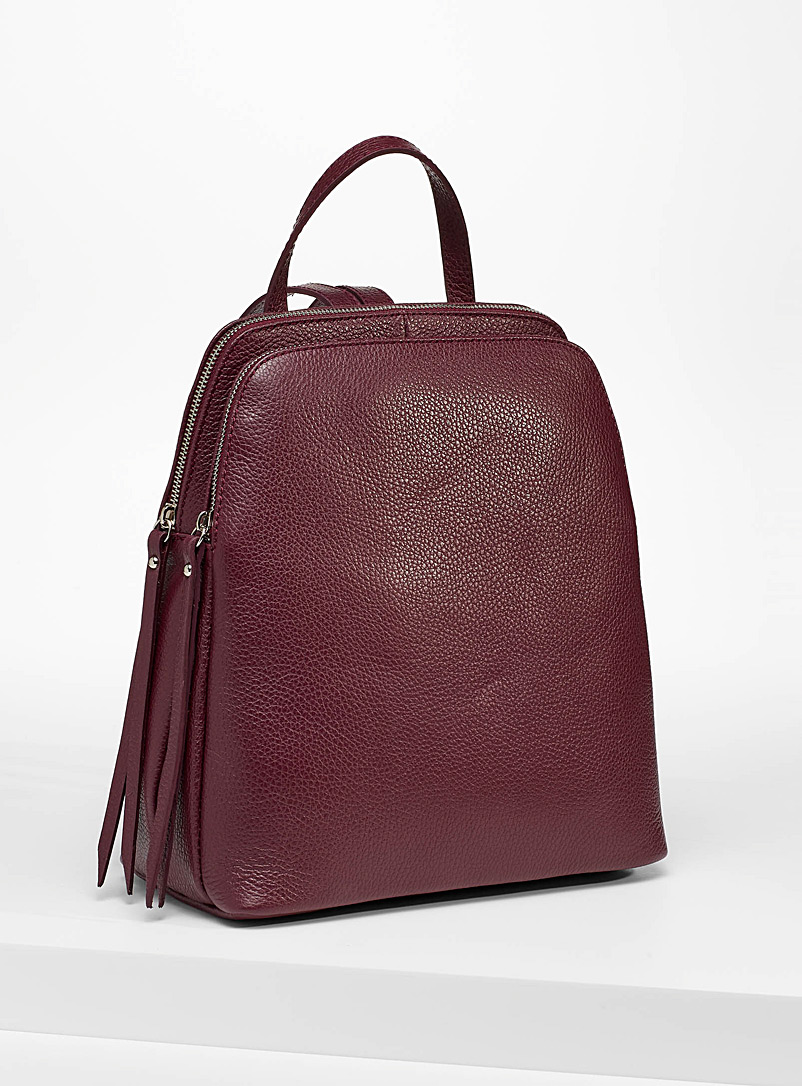 Simons Ruby Red Minimalist leather backpack for women