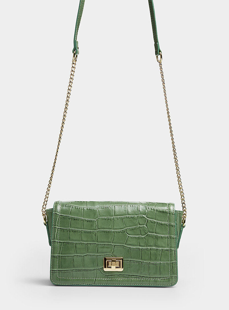 Simons Lime Green Shiny croc flap bag for women
