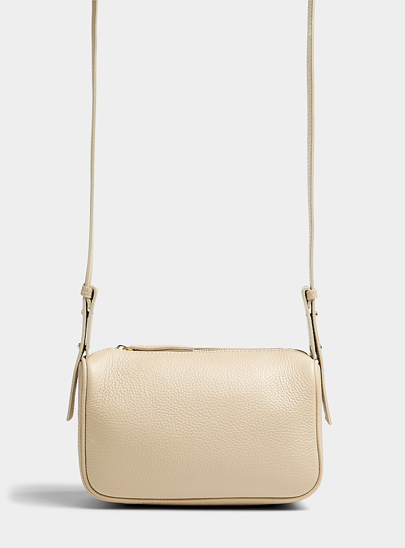 Simons Cream Beige Pebbled leather rectangular shoulder bag for women