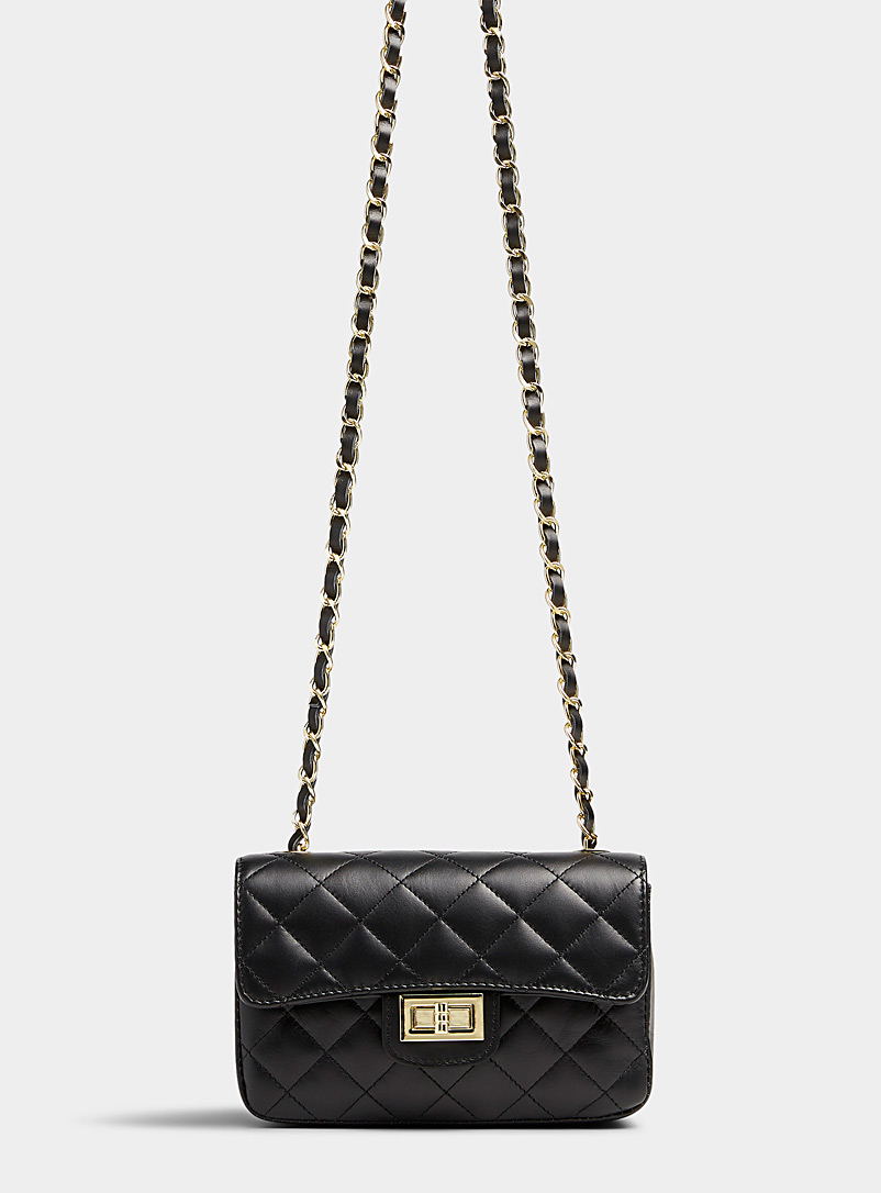 Simons Black Small topstitched flap bag for women