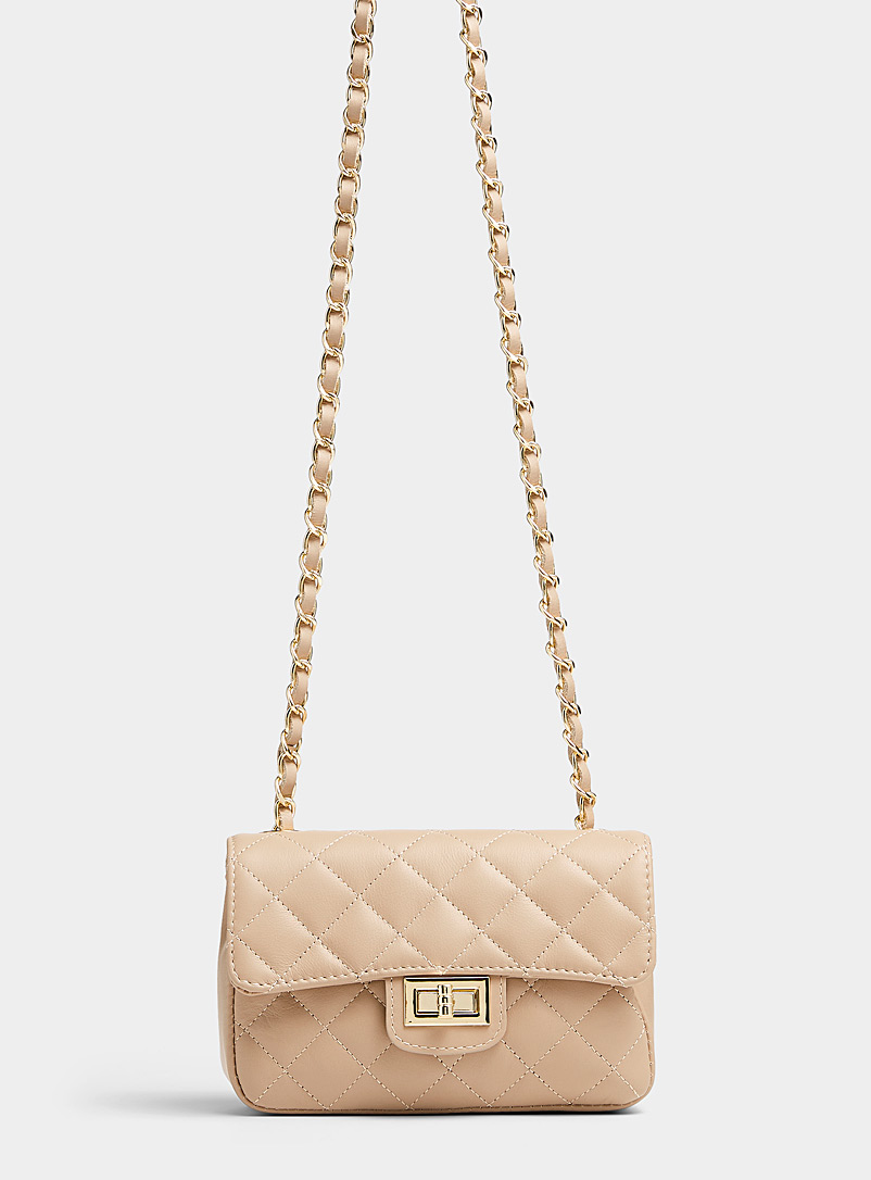 Simons Light Brown Small quilted flap bag for women