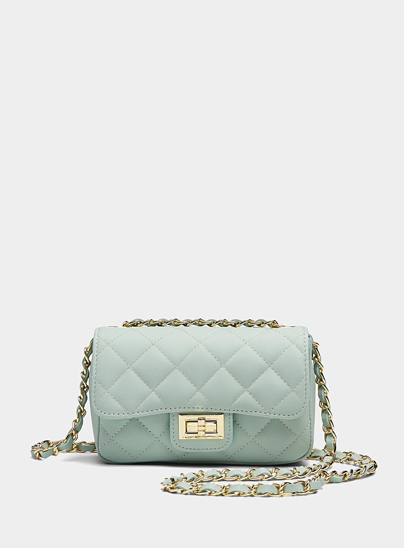 Simons Mint/Pistachio Green Small quilted smooth leather flap bag Exclusive collection from Italy for women