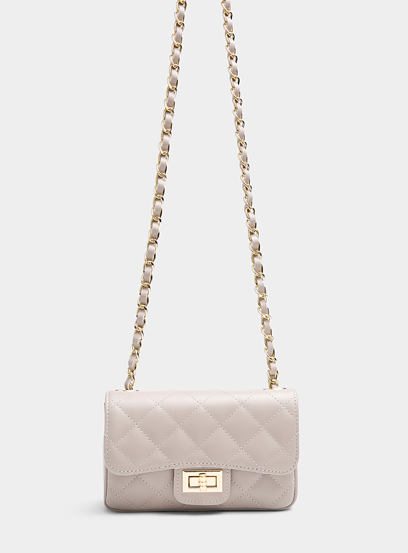 Simons Light Grey Small quilted smooth leather flap bag Exclusive collection from Italy for women