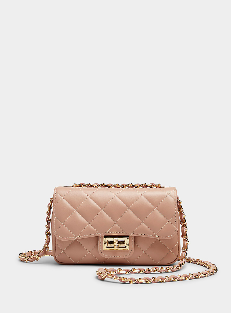 Simons Dusky Pink Small quilted smooth leather flap bag Exclusive collection from Italy for women
