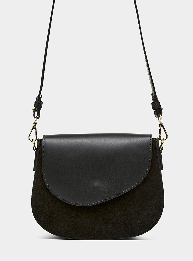 Simons Black Leather and suede asymetric saddle bag for women