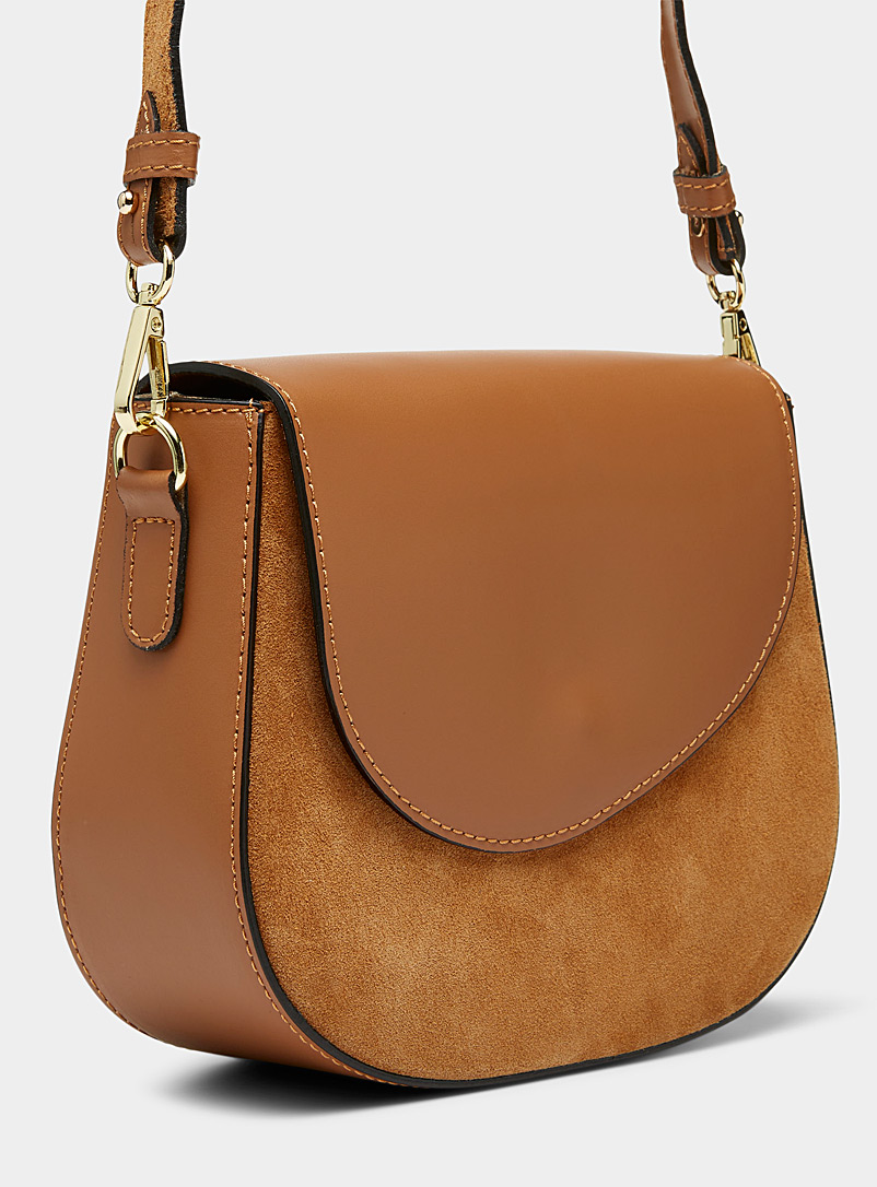 Simons Fawn Leather and suede asymetric saddle bag for women