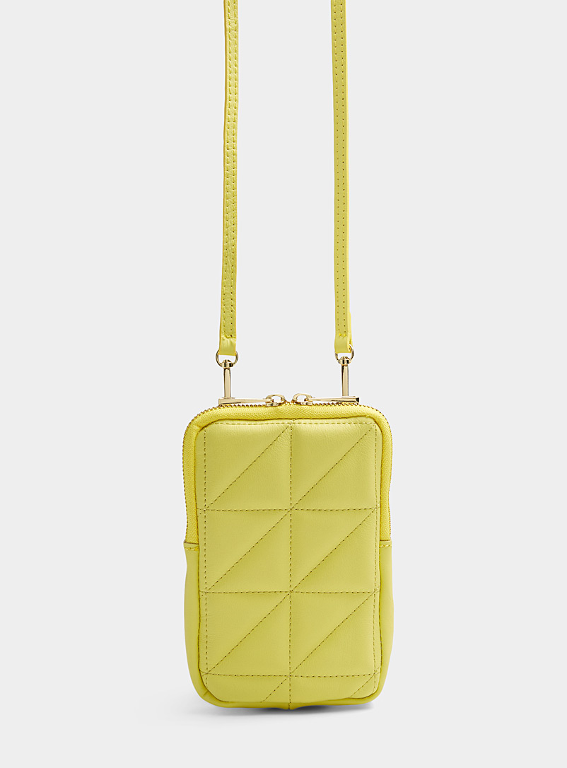 Simons Bright Yellow Quilted triangle phone clutch for women