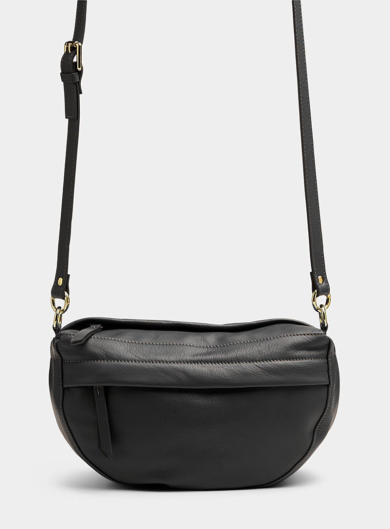 Simons Black Half-moon smooth leather shoulder bag for women