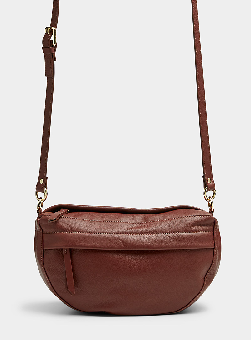 Simons Medium Brown Half-moon smooth leather shoulder bag for women