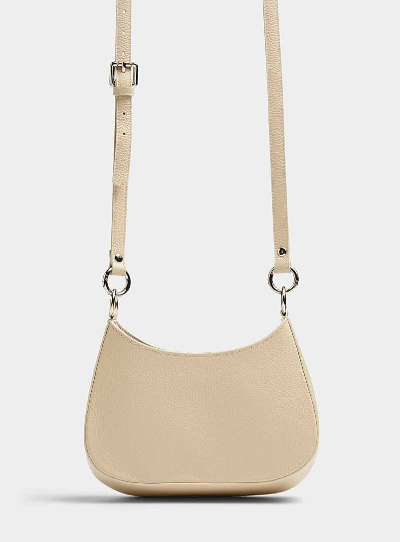 Simons Ecru/Linen Grained angular half-moon bag for women