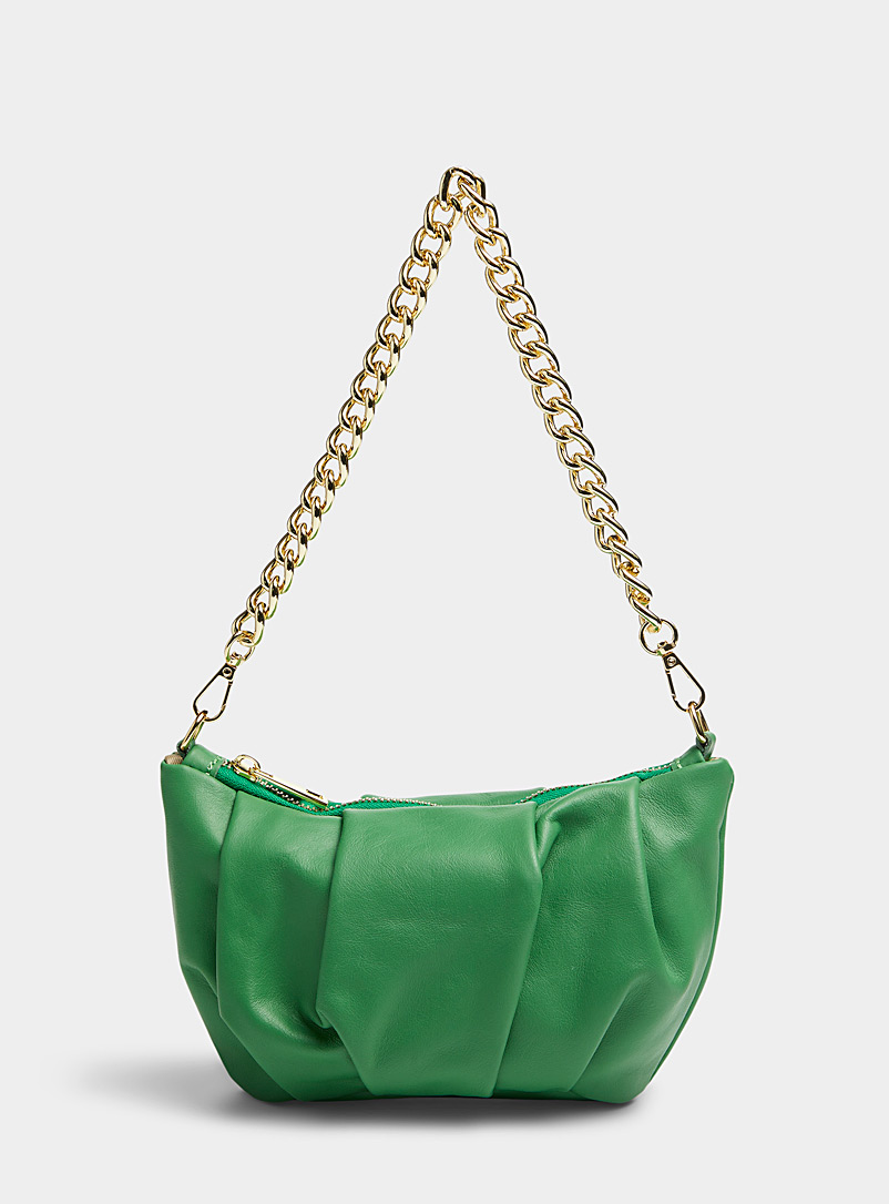 Simons Green Draped leather chain bag for women