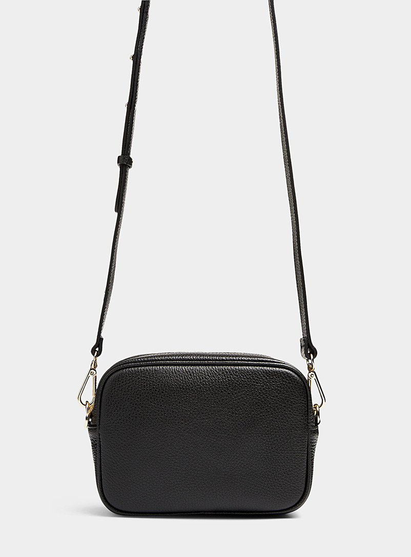Simons Black Minimalist pebbled leather camera bag Exclusive collection from Italy for women