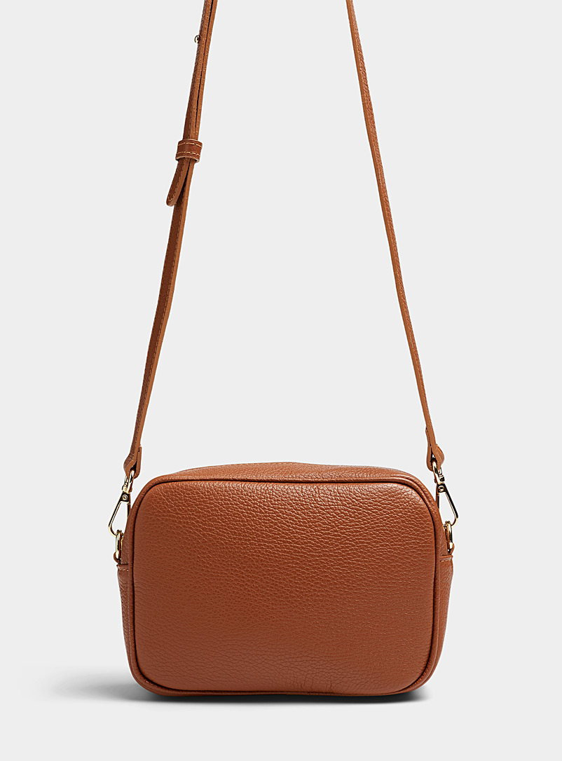Simons Brown Minimalist pebbled leather camera bag Exclusive collection from Italy for women