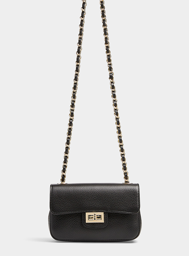 Simons Black Small pebbled leather flap bag for women