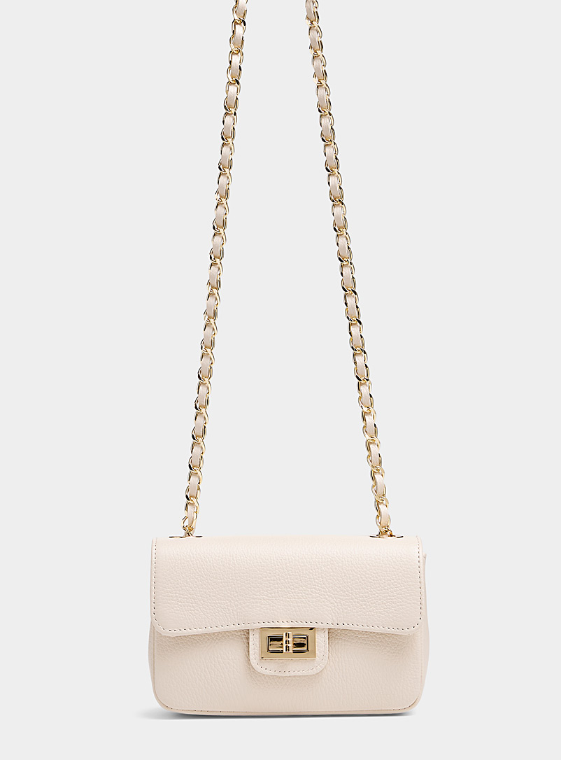 Simons Ivory White Small pebbled leather flap bag for women