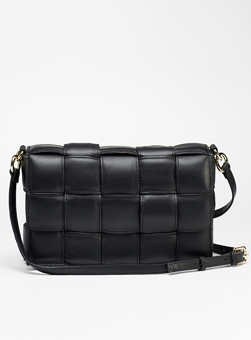 Simons Black Boxy braided leather bag for women