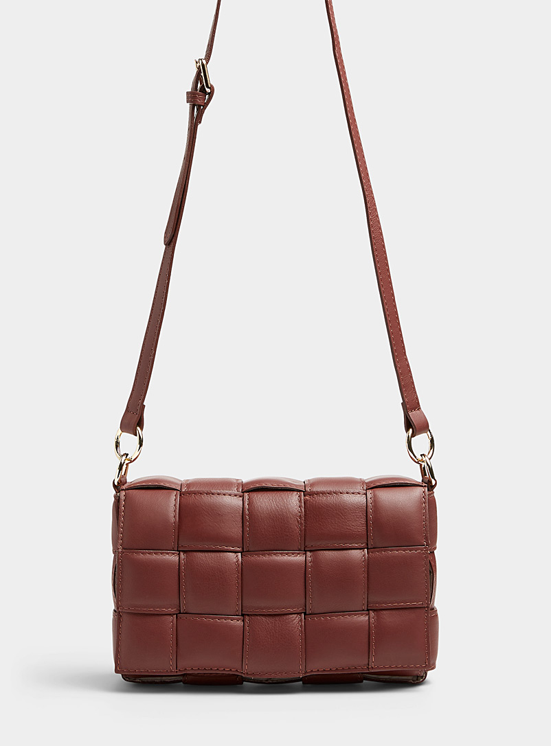 Simons Medium Brown Boxy braided leather bag for women