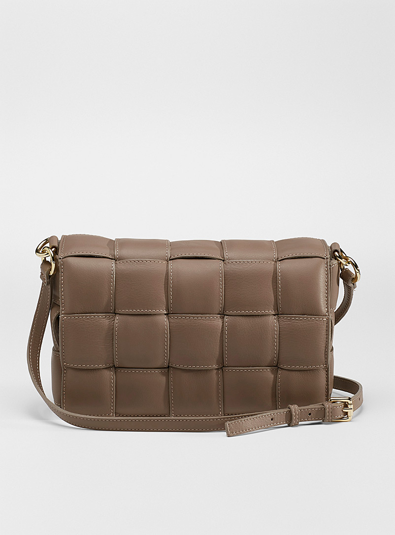 Simons Light Brown Braided leather boxy bag for women