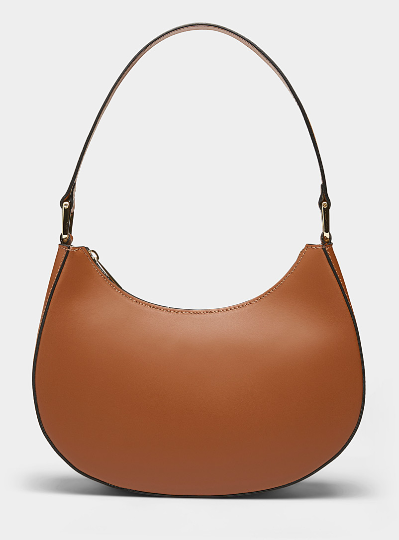 Simons Light Brown Structured leather rounded bag for women