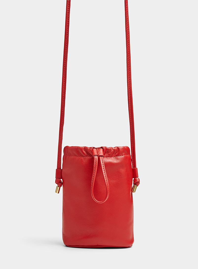 Simons Red Bucket leather phone clutch for women
