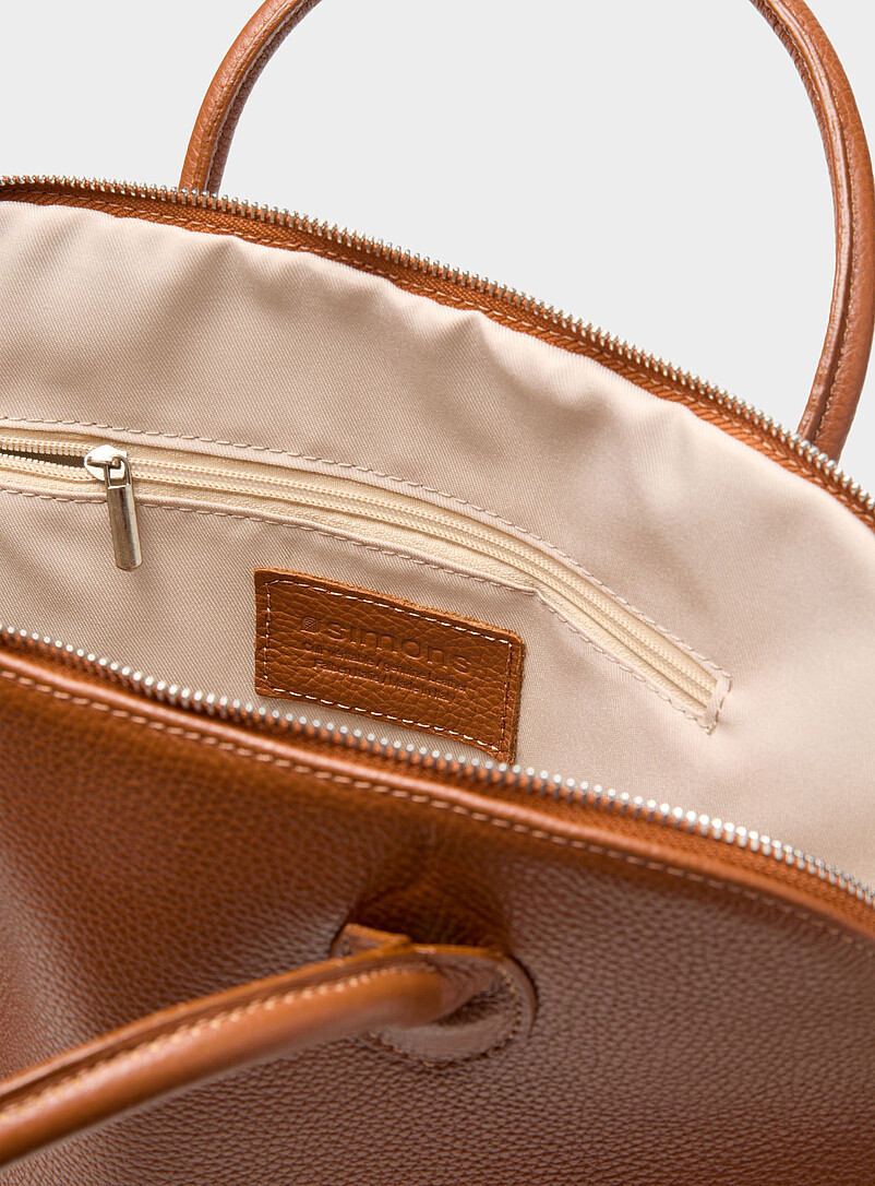 Le 31 Honey/Camel Rounded pebbled leather briefcase <b>Exclusive collection from Italy</b> for men