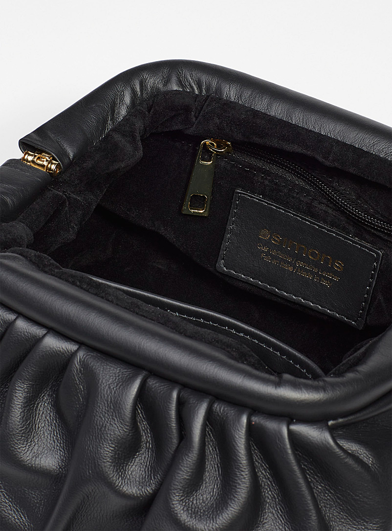 Simons Black Draped leather minaudière for women