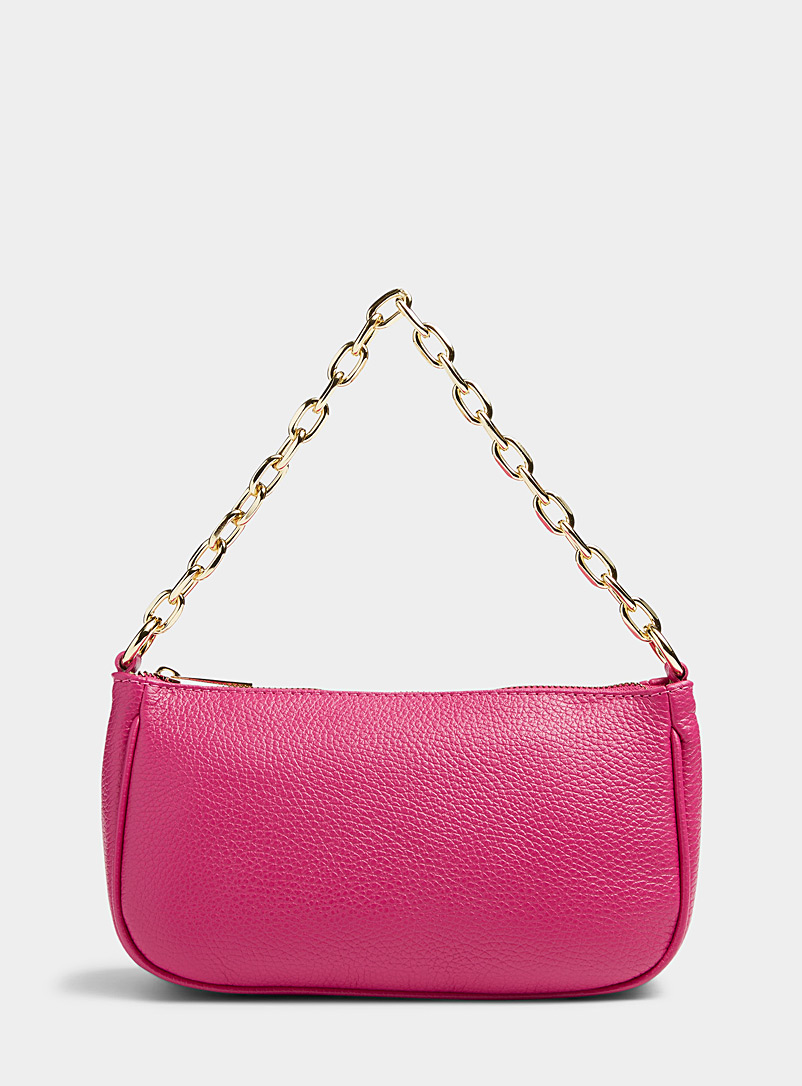 Simons Medium Pink Gold chain leather baguette bag for women