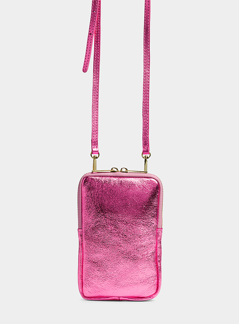 Simons Pink Metallic pebbled phone clutch for women