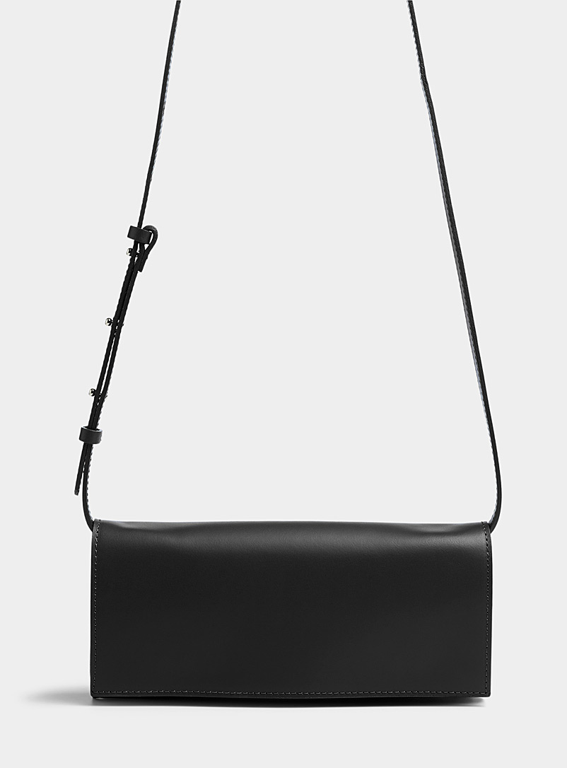Simons Black Long leather baguette bag for women