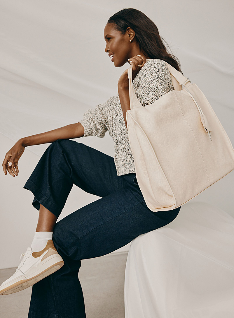 Simons Ivory White Square topstitched pebbled leather tote From our exclusive collection of Italy for women