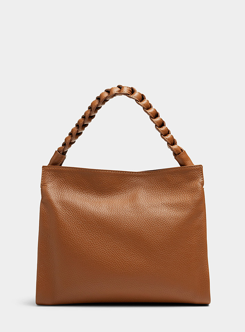 Simons Brown Braided handle pebbled leather bag From our exclusive collection of Italy for women