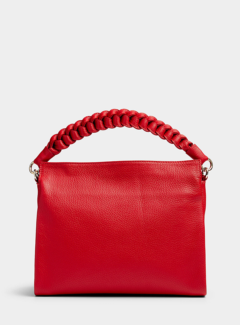 Simons: Le sac cuir grenu anse tressée Collection exclusive d'Italie Rouge pour femme