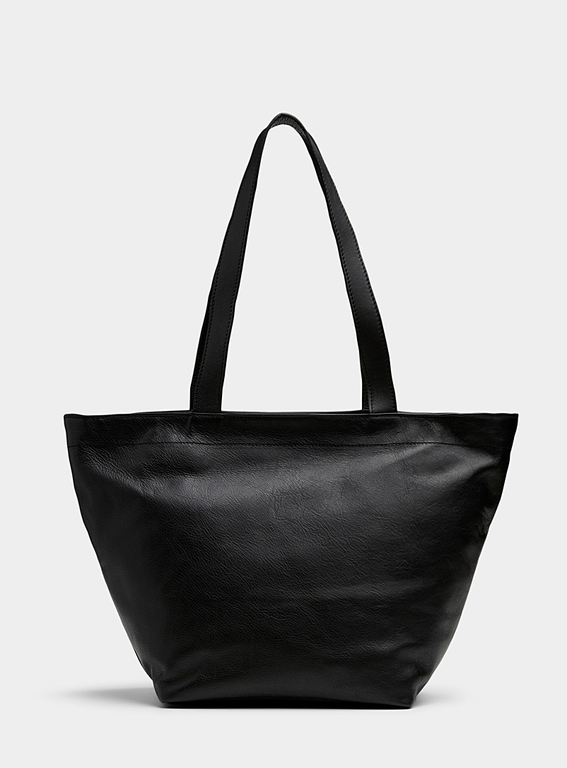 Simons Black Oversized supple leather tote Exclusive collection from Italy for women
