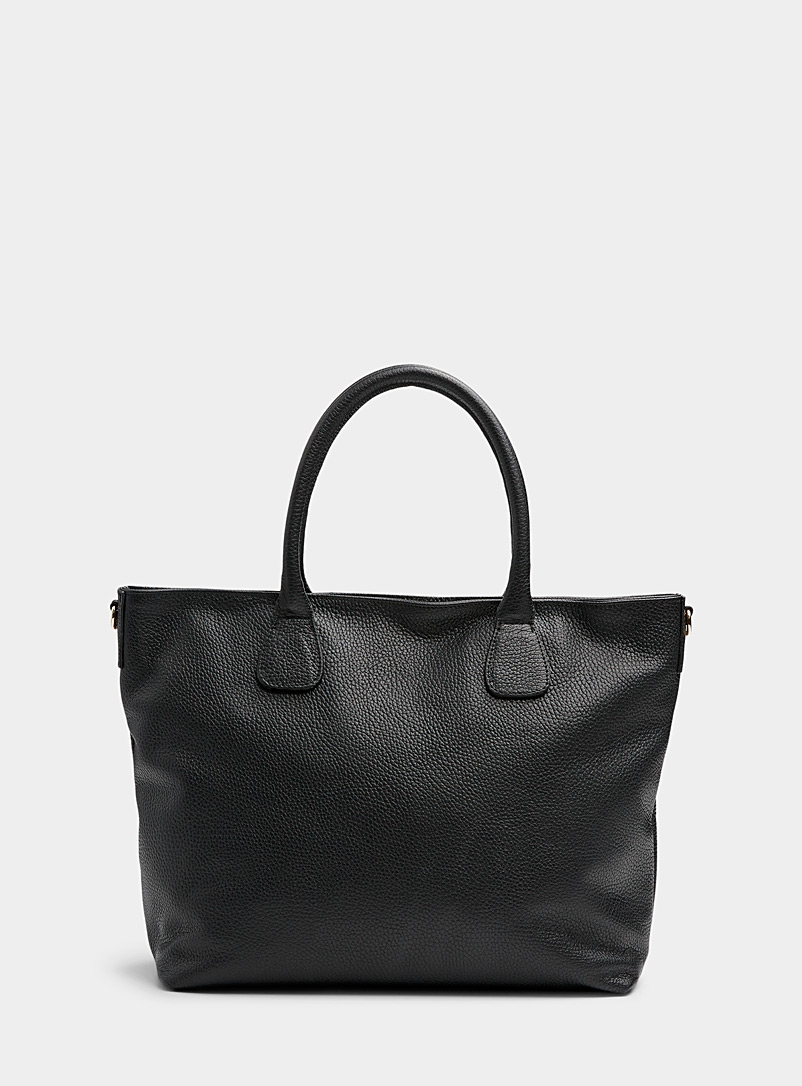 Simons Black Pebbled leather minimalist tote Exclusive collection from Italy for women
