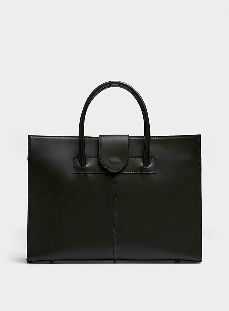 Simons Black Topstitched minimalist work tote Exclusive collection from Italy for women