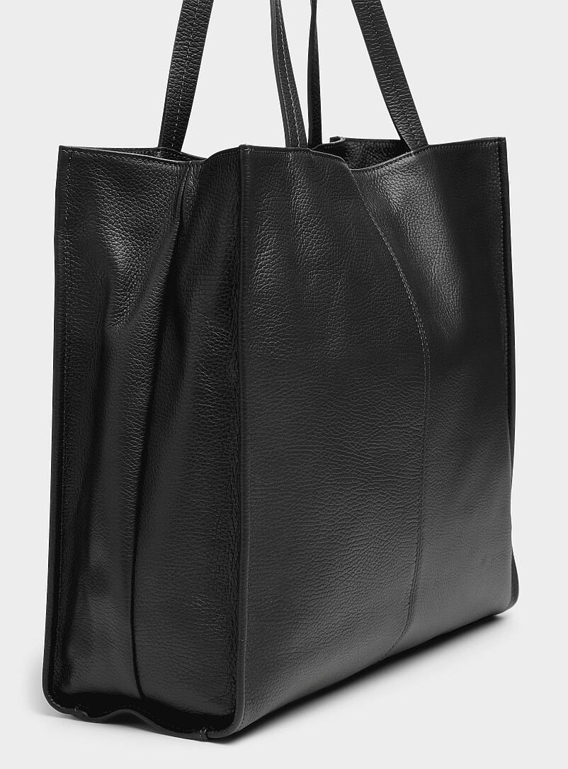 Simons: Le fourre-tout carr&eacute; cuir grenu <b>Collection exclusive d'Italie</b> Noir pour femme