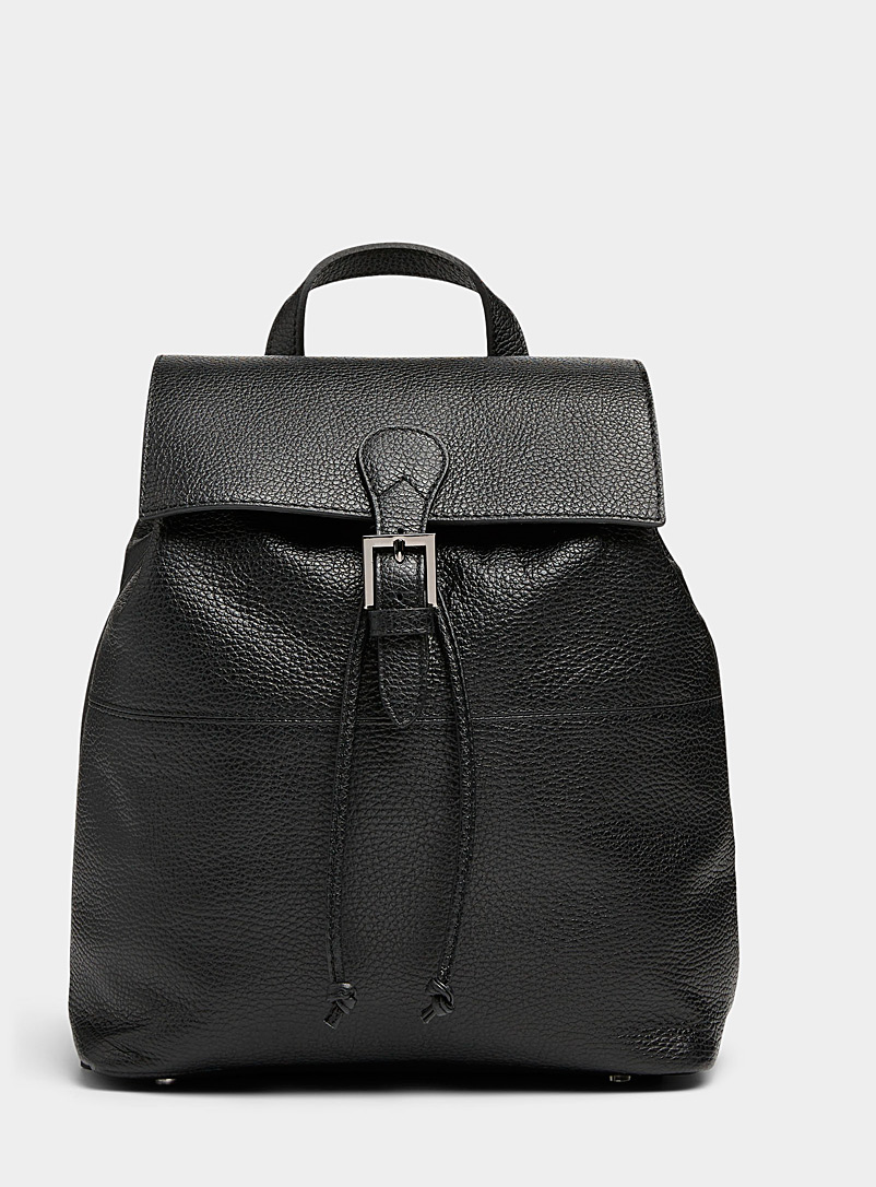 Simons Black Pebbled leather topstitched flap backpack Exclusive collection from Italy for women