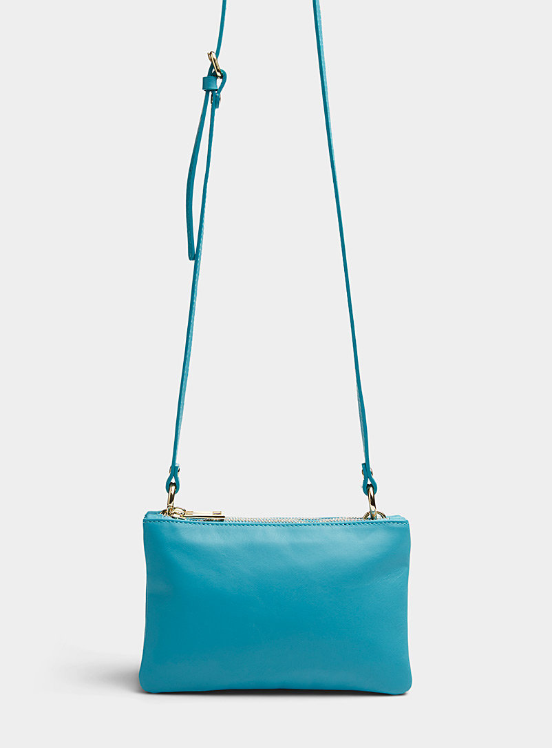 Simons Baby Blue Rectangular smooth leather double bag Exclusive collection from Italy for women