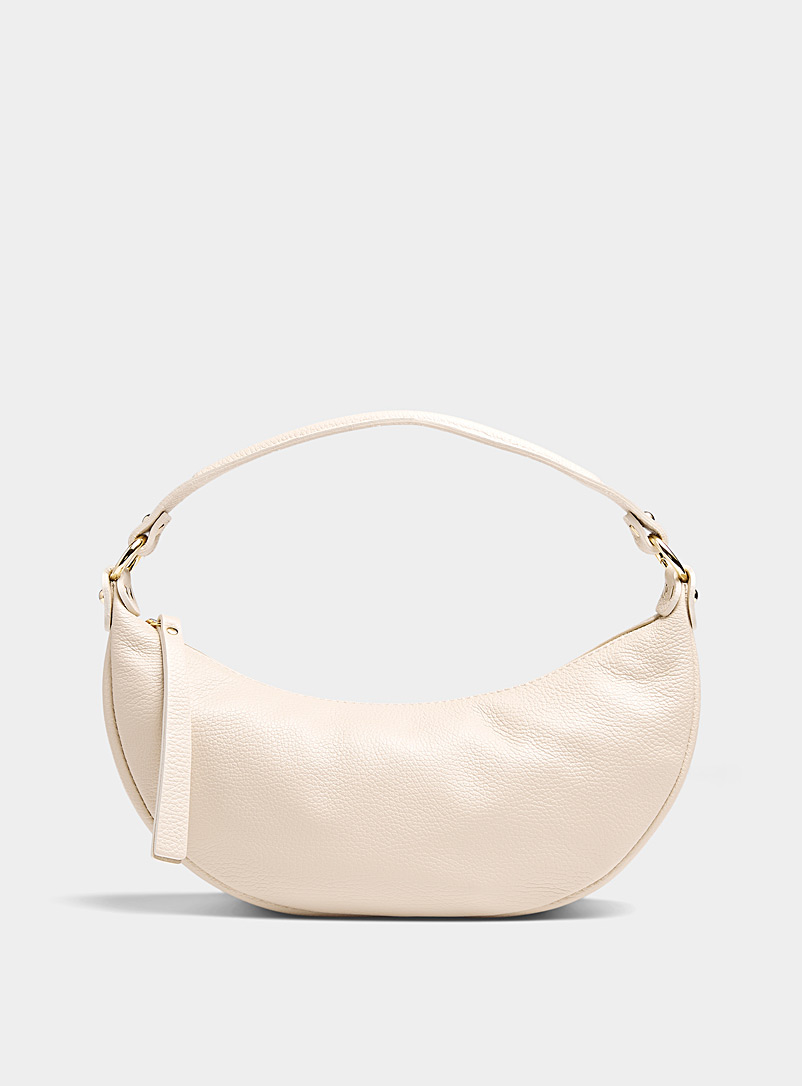 Simons Off White Pebbled leather half-moon bag Exclusive collection from Italy for women