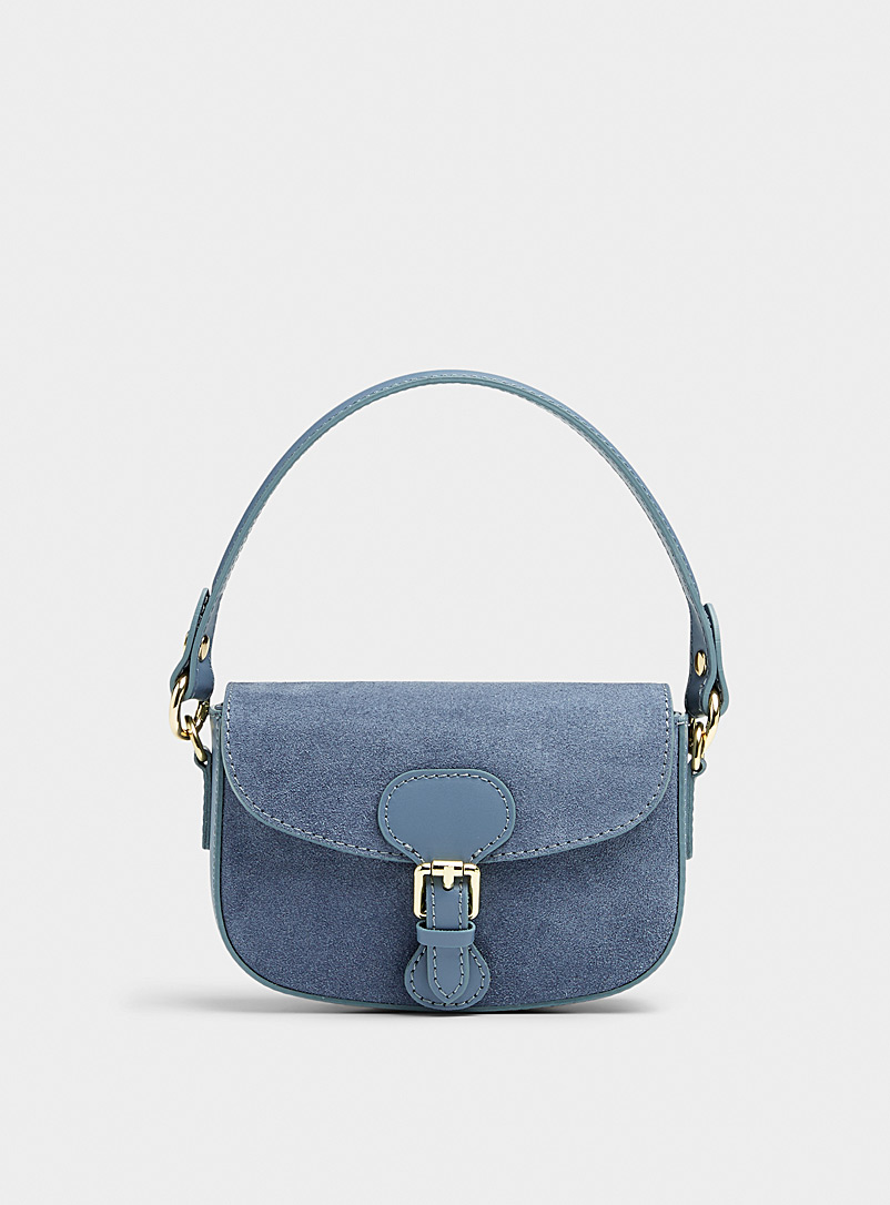 Simons Slate Blue Gold-detail leather and suede flap bag Exclusive collection from Italy for women