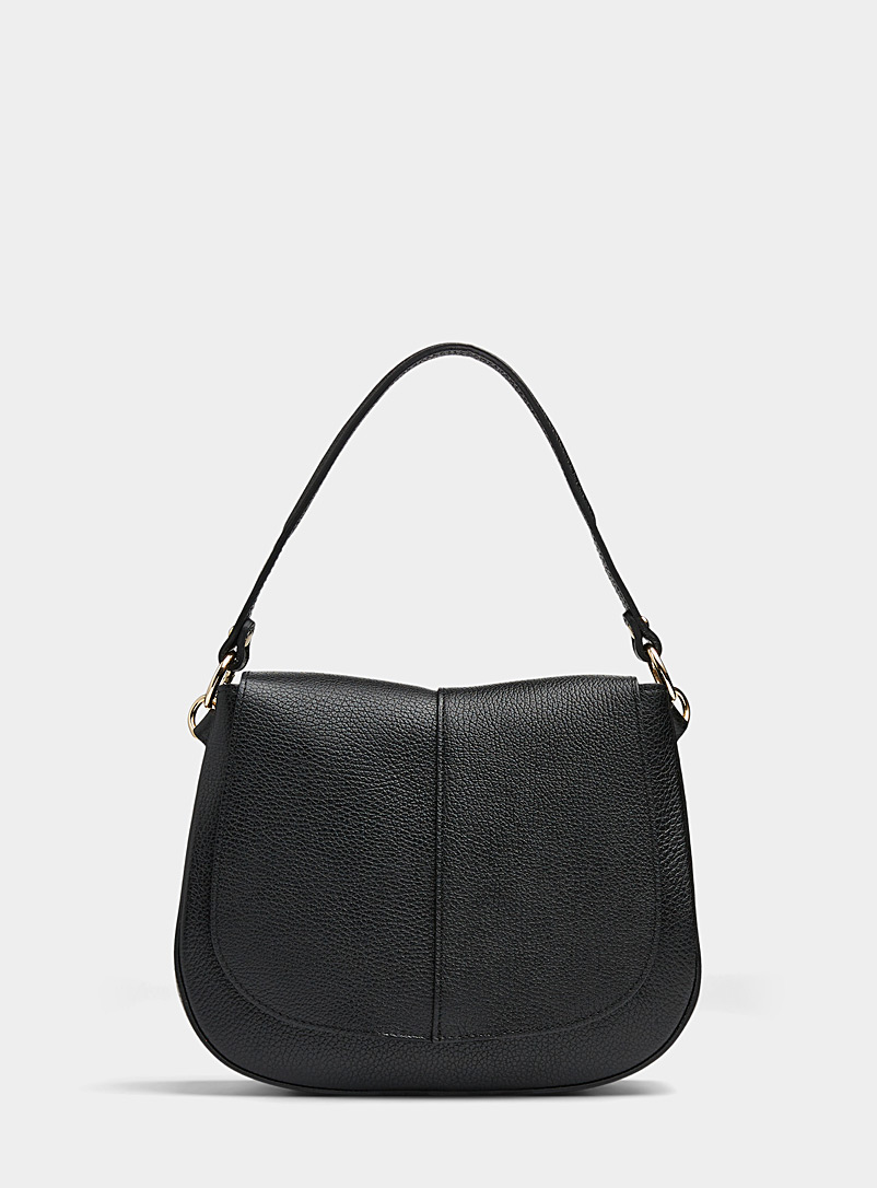 Simons Black Pebbled leather rounded flap bag Exclusive collection from Italy for women