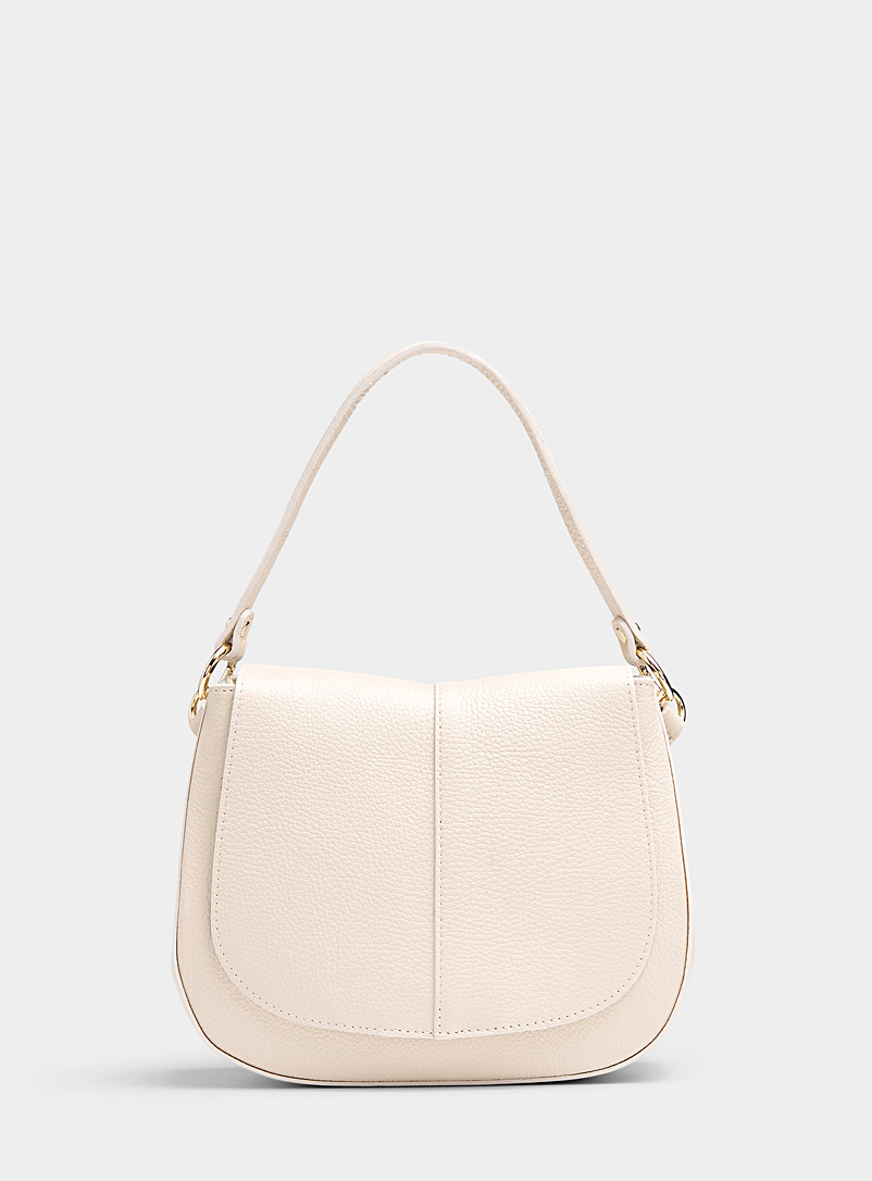 Simons Ivory White Pebbled leather rounded flap bag Exclusive collection from Italy for women