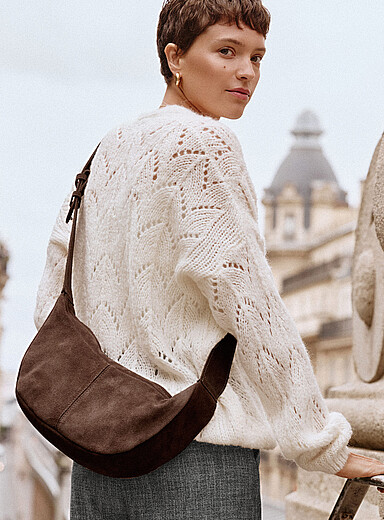 Minimalist suede half-moon hobo bag <b>Exclusive collection from Italy</b>