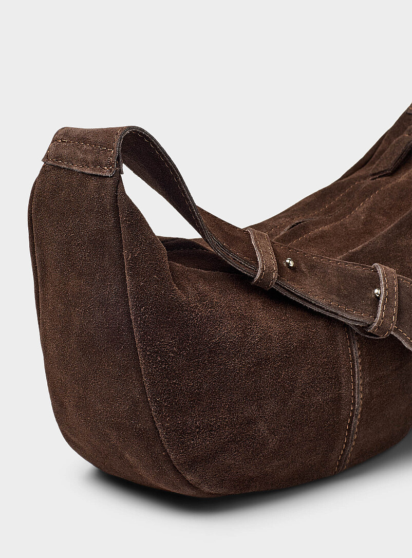 Simons Chocolate/Espresso Minimalist suede half-moon hobo bag <b>Exclusive collection from Italy</b> for women