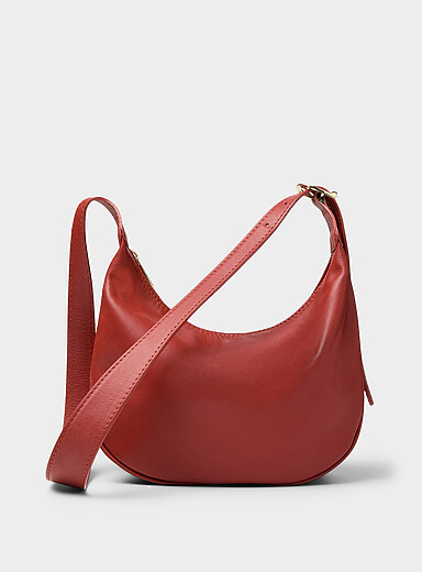 Textured-leather half-moon crossbody bag <b>Exclusive collection from Italy</b>