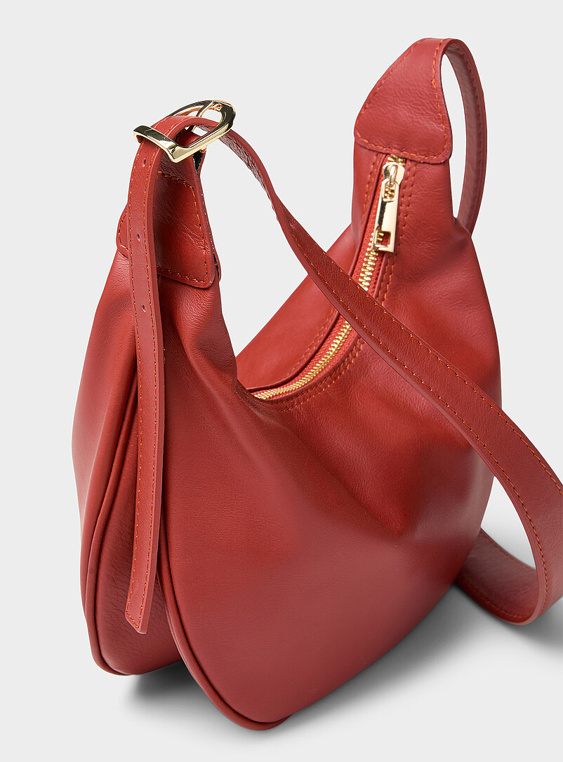Simons Taupe Textured-leather half-moon crossbody bag <b>Exclusive collection from Italy</b> for women